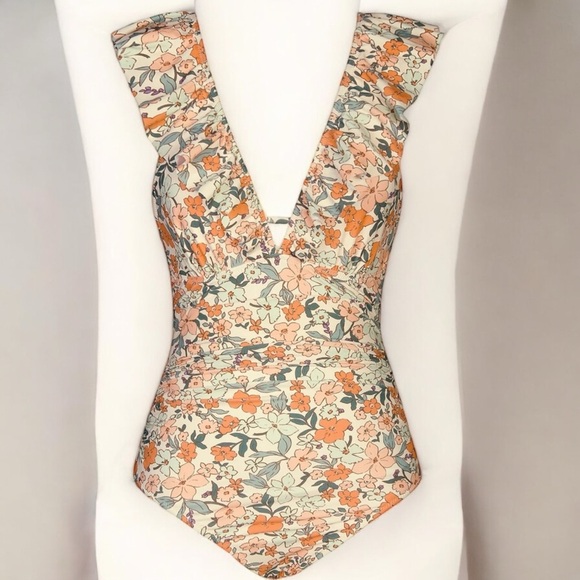 NWT CUPSHE One-Piece Swimsuit, V Neck, Ruffle Tummy Control, Back Tie - Large - Picture 8 of 9